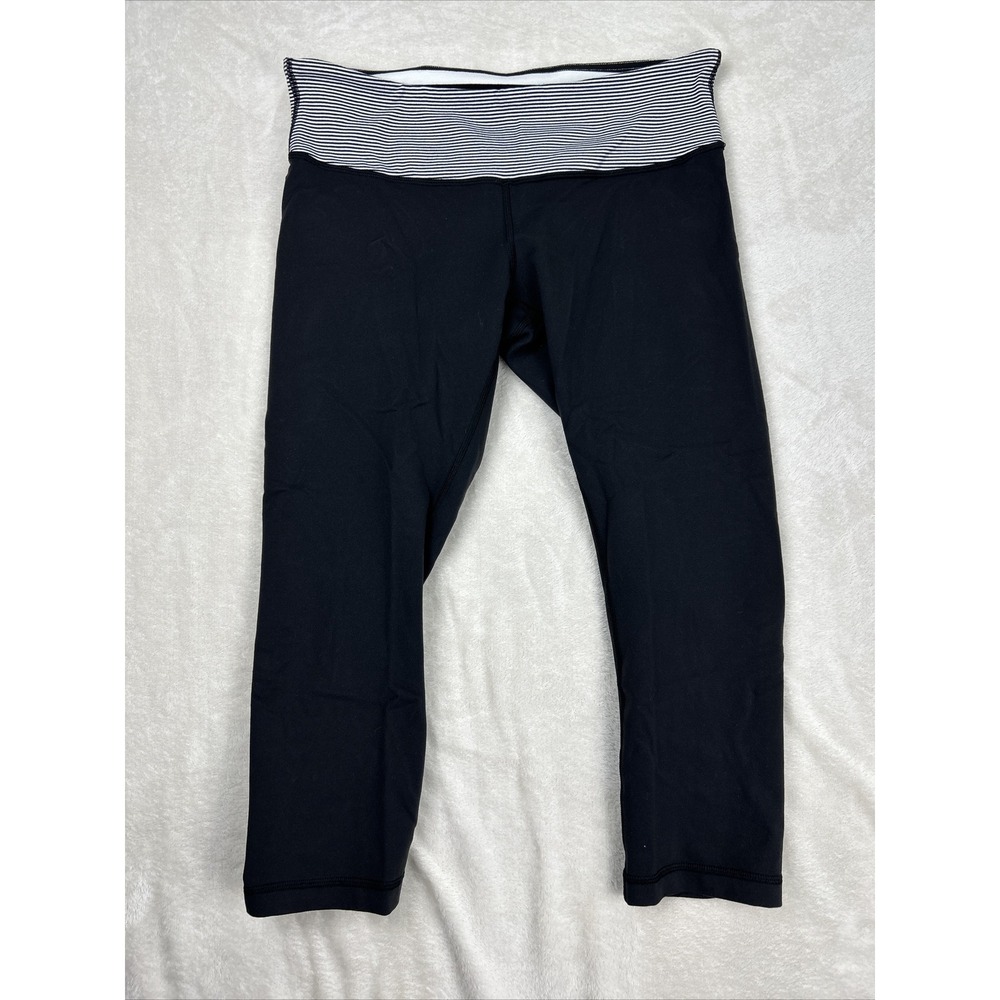 Lululemon Stretch Pants Leggings Split Crop Hem Capri Black Yoga Athletica Sz 10